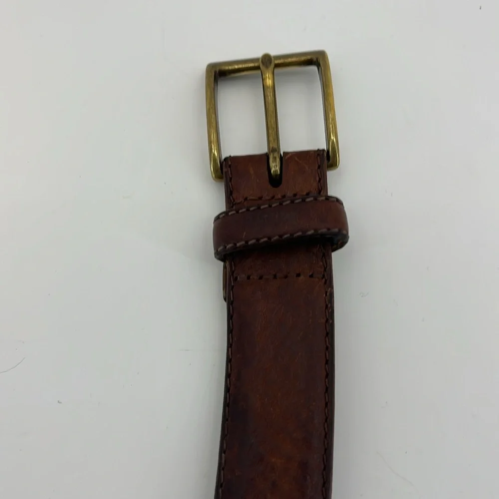 FOSSIL Brown Distressed Leather Belt with Brass Buckle & Tip - Men’s size 38